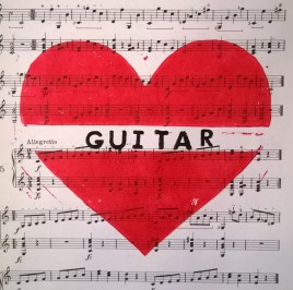 Lino print 'I Love Guitar Music'