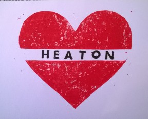 Lino print 'I Love Heaton'