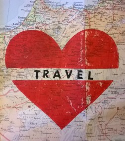 Lino print 'I Love Travel'