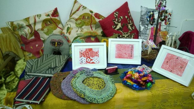 Inside my studio - cushions, crocheted hats and chocolates!