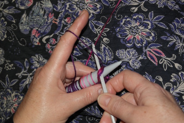 Picking 5 stitches together with crochet hook.
