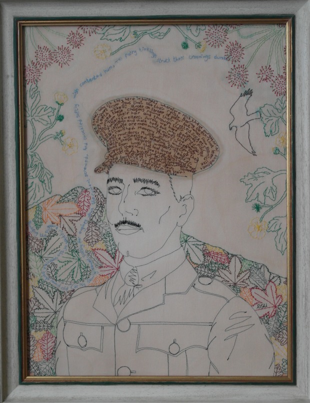 Wilfred Owen, hand stitched portrait.