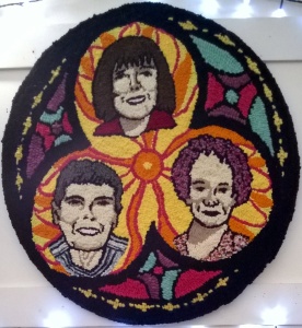 'Matriarchal Trefoil', hooked portrait of my Mum, Nan and Great Aunt.