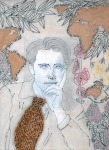 Hand and machine embroidered portrait of war poet Rupert Brooke