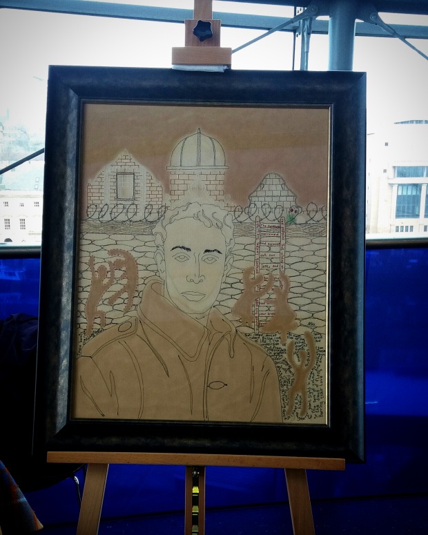 Isaac Rosenberg, framed portrait at the Sage Free Thinking Festival, March 2018.