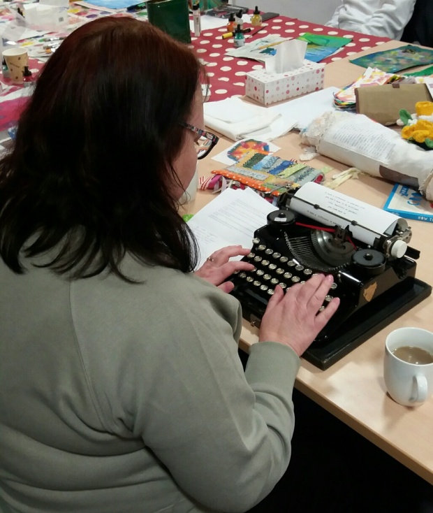 typewritter, newcastle carers, textile books, Louise Underwood, artist in residence,