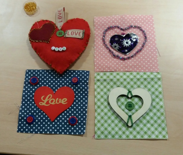 textile hearts, sewing, beading, Newcastle Carers, Louise Underwood,